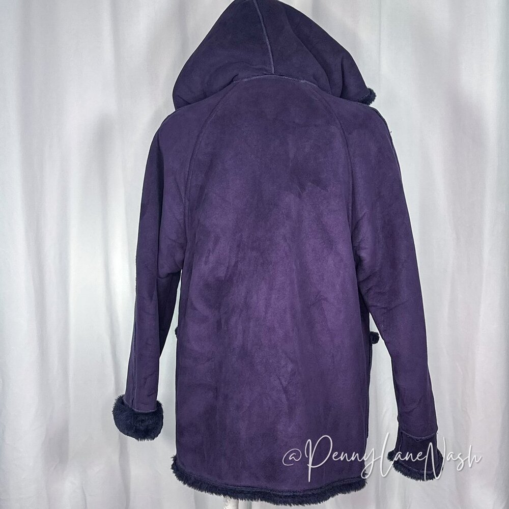 Larry Levine Sport Suede Faux Lined Hooded Pea Coat Purple - Picture 9 of 12